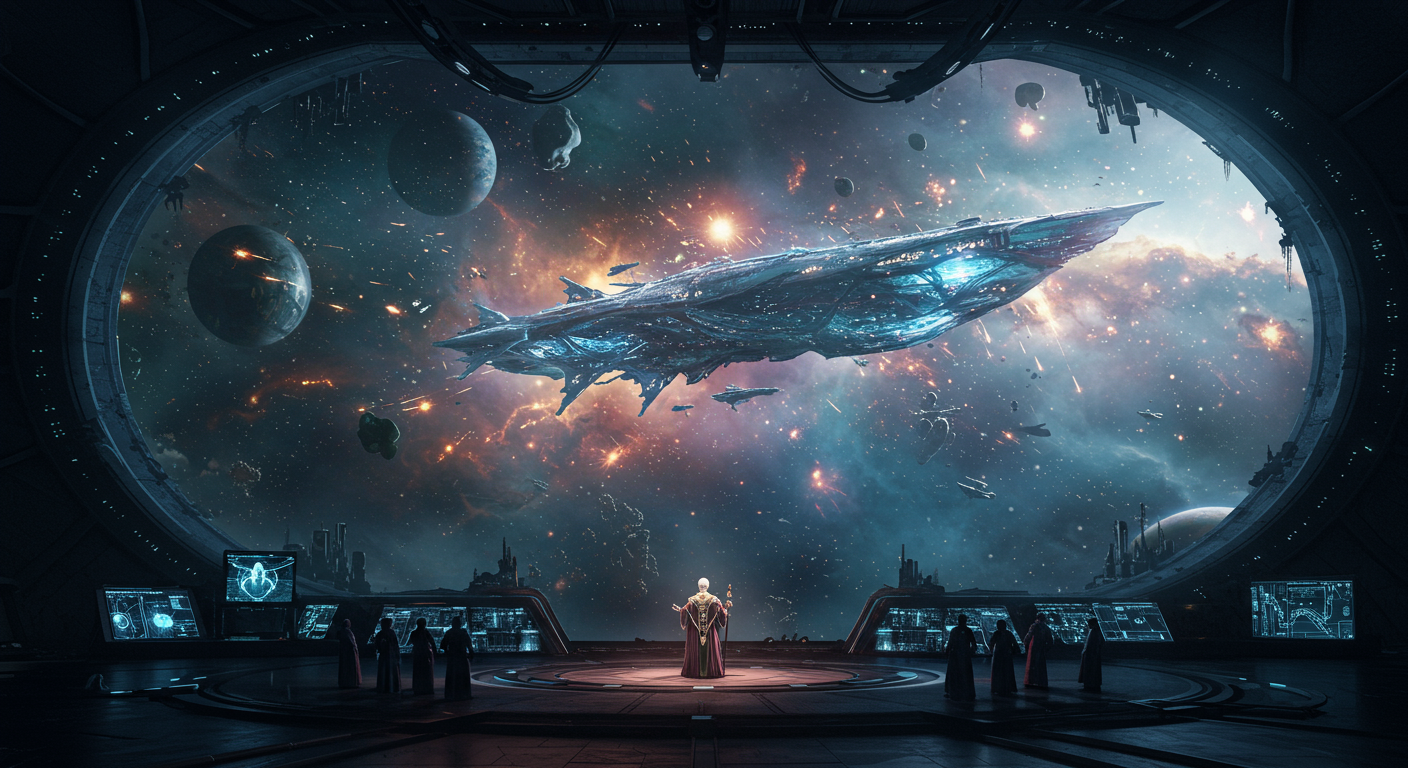 A cosmic battle scene